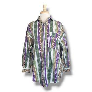 Liz Thomas Long Colorful Button-Down Women's Shirt Size M